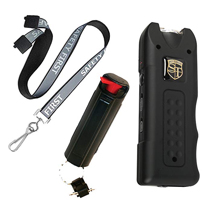 Multi Guard College Safety Bundle: Safety Technology Black 20 MIL Stun Gun, Pepper Shot Pepper Spray and a 36 Inch Safety First Breakaway Lanyard - Lot of 3 as Shown