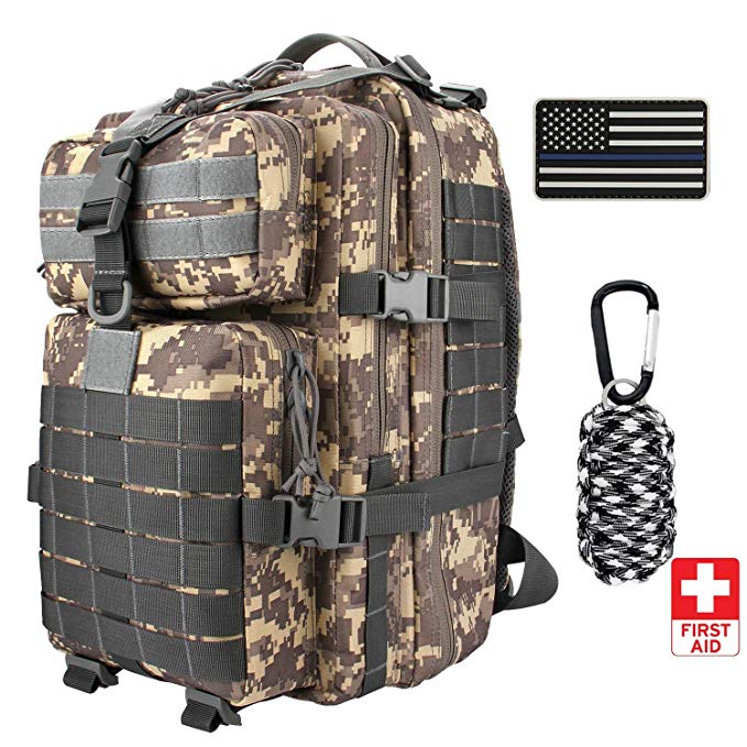 Anitee Outdoor Military Backpack, Tactical Waterproof Army Rucksack with Emergency Survival kit for Camping Hiking Sport Trekking