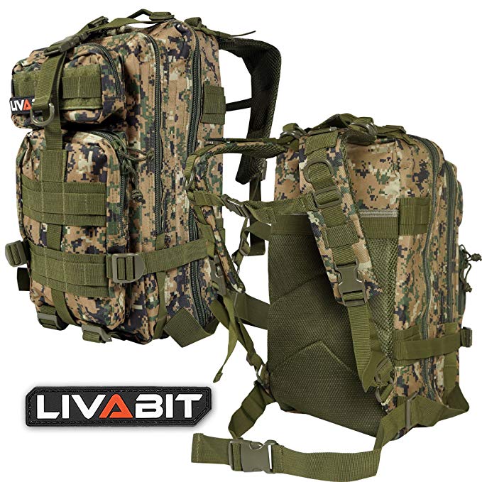 LIVABIT Tactical EDC 3 Day Assault Bug Out Bag Backpack Rucksack Carrier MARPAT