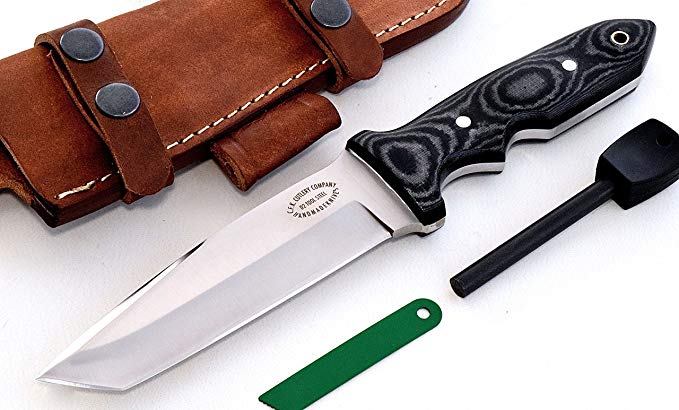 CFK Cutlery Company USA Battle-Raptor Tanto D2 Tool Steel Micarta Hunter Camp Bushcraft Knife & Horizontal Sheath & Fire Starter Rod Set CFK126