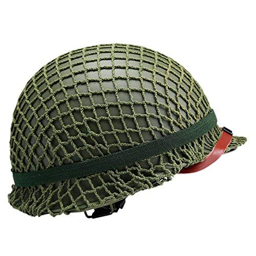 Replica WW2 US M1 Helmet Steel Field Green With Net Cover Eye Belt Reproduction