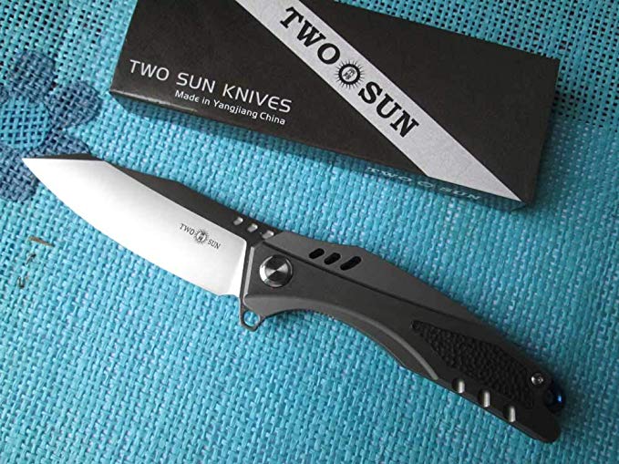 TwoSun New TC4 Inlay Carbon Fiber D2 Blade Fast Open Pocket Folding Knife TS22