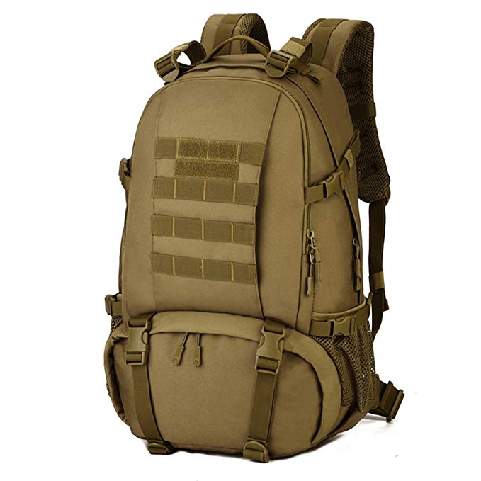 Huntvp 40L Military Backpack Rucksack Gear Tactical Assault Pack for Camping Hunting Working School Trekking Travel with Shoe Storage Compartment-Coyote Brown