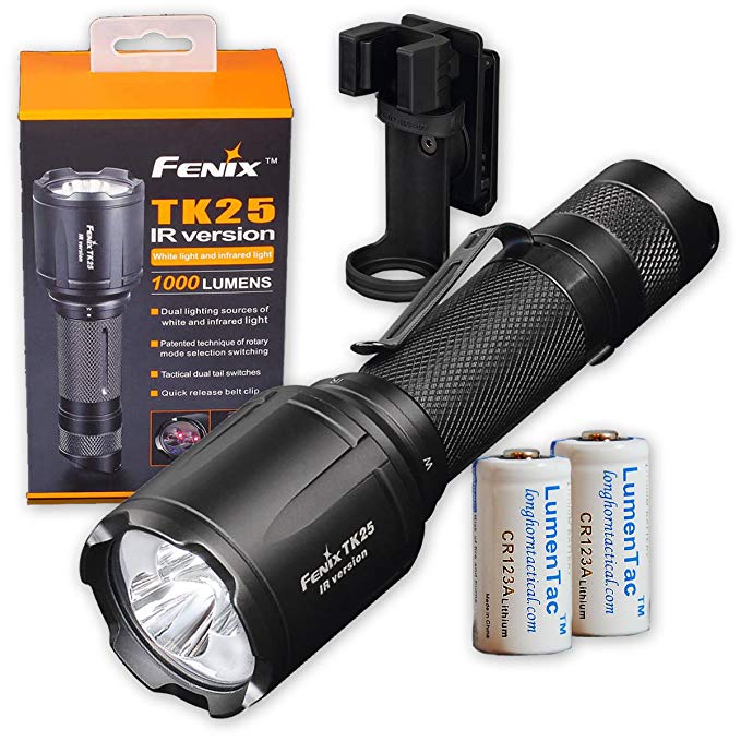 Fenix Tk25 IR (TK25IR) 1000 Lumen LED 3000mW 850nm Infrared Tactical Flashlight with 2x LumenTac CR123A Batteries