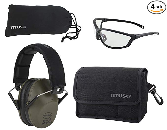 TITUS Earmuff/Glasses Combo - M2 Low-Profile Muffs & G26 Competitive Range Safety Glasses - Ear+Eye Protection Super Bundle (EarMuffs, Glasses, and Carrying Case) - Personal Safety, Shooting Gear