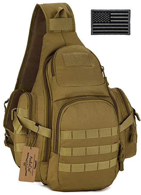 ArcEnCiel Tactical Sling Pack Backpack Military Shoulder Chest Bag with Patch